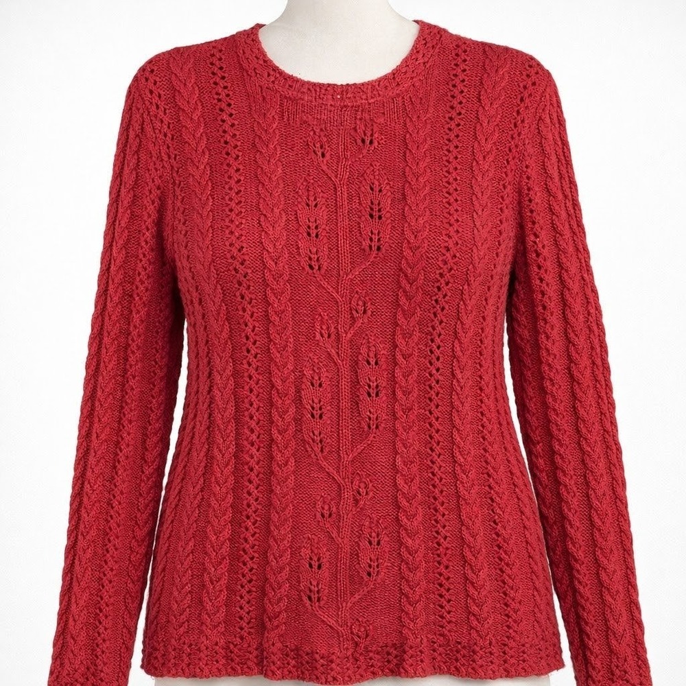 Brooks Brothers Pointelle Cable Knit Sweater‎ Size L Red Preppy Fisherman Cotton